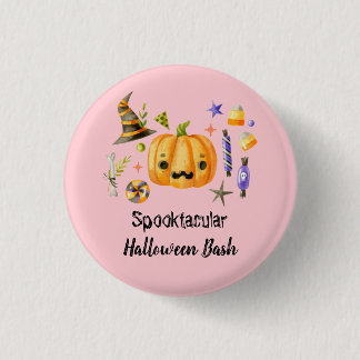 Pumpkin Spooktacular Halloween Bash Party Pink 3 Cm Round Badge