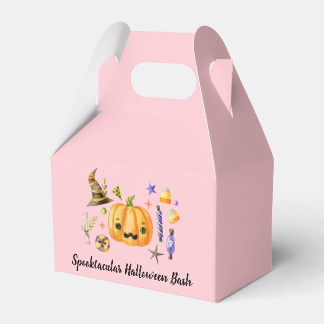 Pumpkin Spooktacular Halloween Bash Party Pink Favour Box (Front Side)