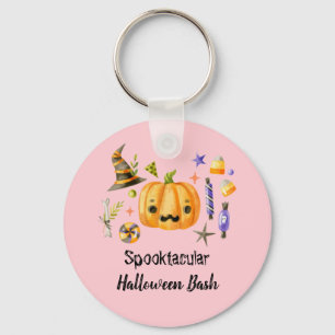 Pumpkin Spooktacular Halloween Bash Party Pink Key Ring