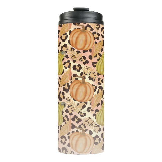 Pumpkin Squash Fall Leopard Print Thermal Tumbler (Front)