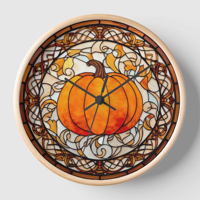 Pumpkin Stained Glass Wall Clock (Front)