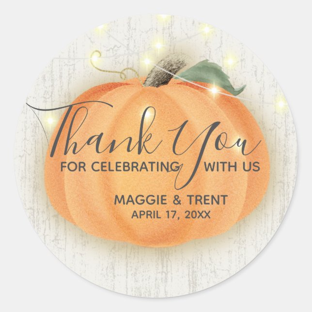 Pumpkin String Lights Rustic Thank You Classic Round Sticker (Front)