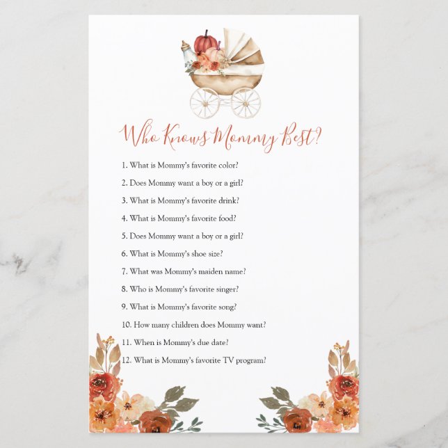 Pumpkin Stroller Baby Shower Who Know Mummy Best (Front)