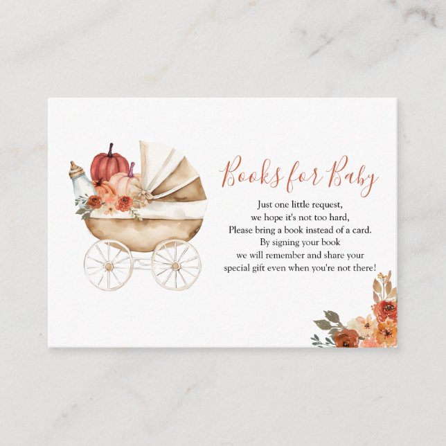 Pumpkin Stroller Floral Baby Shower Books for Baby Enclosure Card (Front)