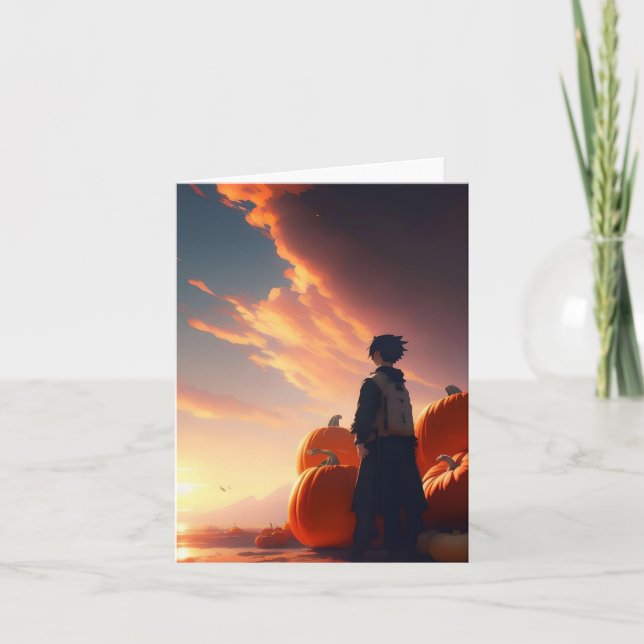 Pumpkin Study - Anime - AI - C Holiday Card (Front)