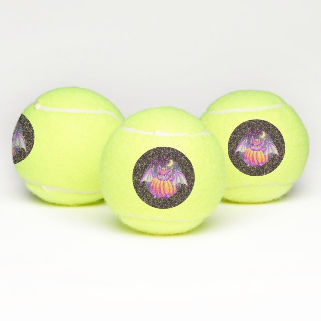 Pumpkin Suit Purple Bat Night Fog Art Tennis Balls (Multi)