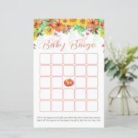 Pumpkin Sunflower Baby Shower Bingo Game