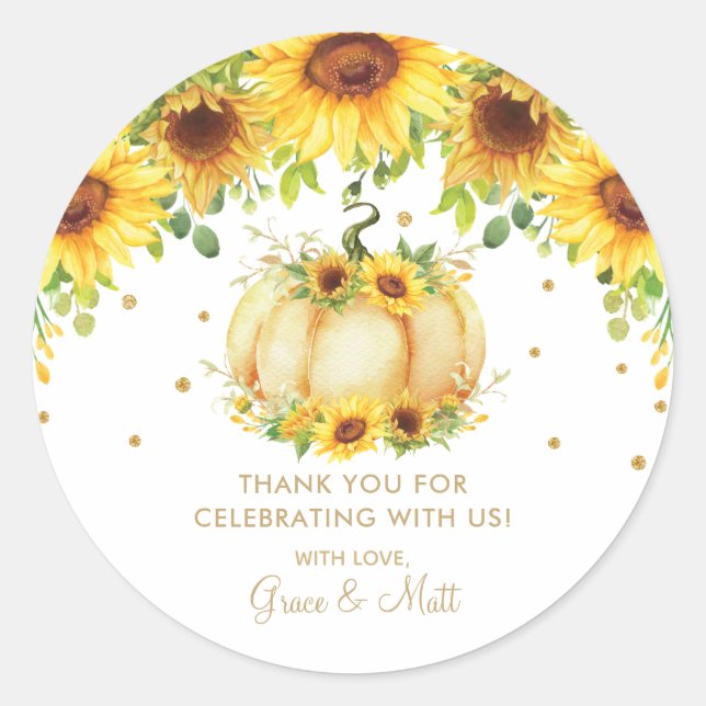 Pumpkin Sunflower Baby Shower Thank You Favour Classic Round Sticker (Front)