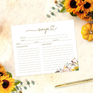 Pumpkin Sunflower Bridal Shower Recipe Cards