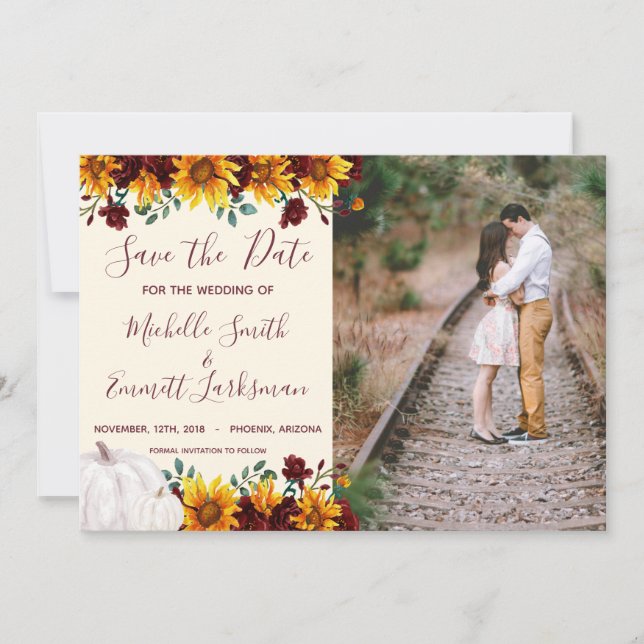 Pumpkin Sunflower Burgundy Save the Date (Front)