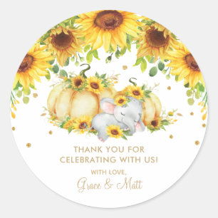 Pumpkin Sunflower Elephant Thank You Gold Glitter Classic Round Sticker