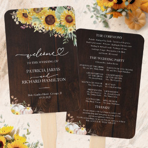 Pumpkin Sunflower Fall Wedding Ceremony Program Hand Fan