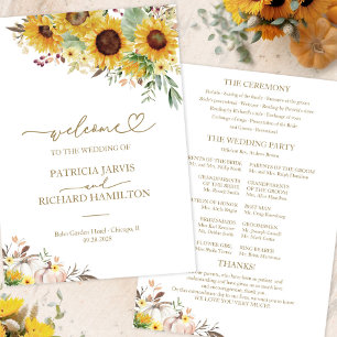 Pumpkin Sunflower Fall Wedding Ceremony Program Invitation