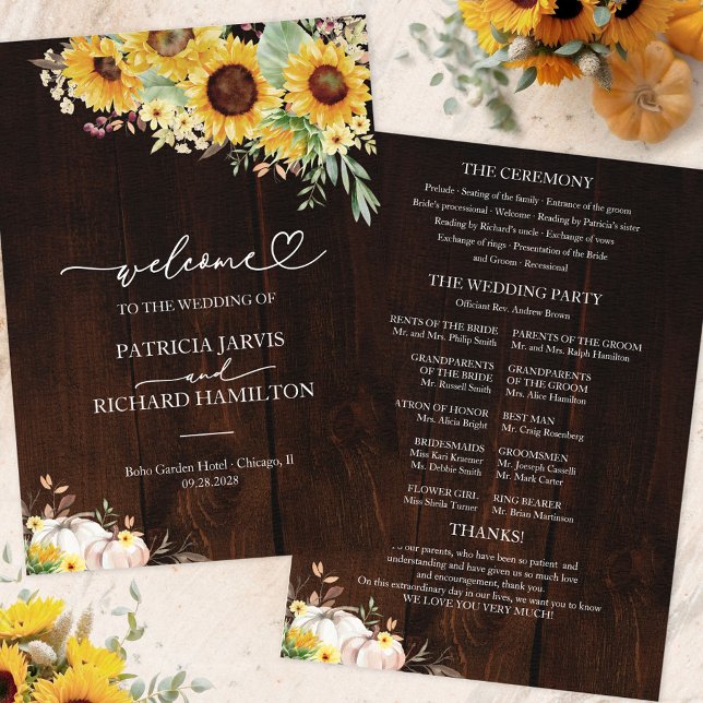 Pumpkin Sunflower Fall Wedding Ceremony Program Invitation (Creator Uploaded)