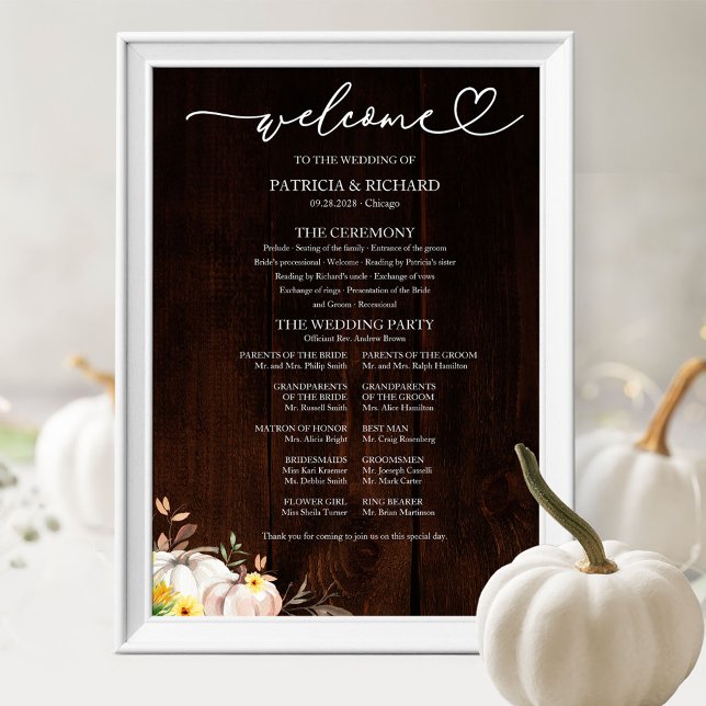 Pumpkin Sunflower Fall Wedding Program Sign (Creator Uploaded)