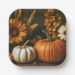 Pumpkin & Sunflower Thanksgiving Paper Plates