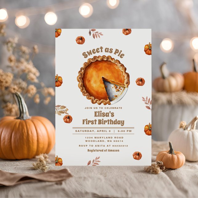 Pumpkin Sweet as Pie Party Birthday invitation (Creator Uploaded)