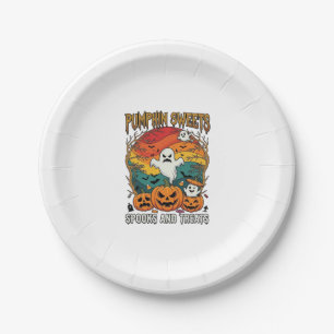 Pumpkin Sweets Spooks Treats Halloween Ghosts Pump Paper Plate