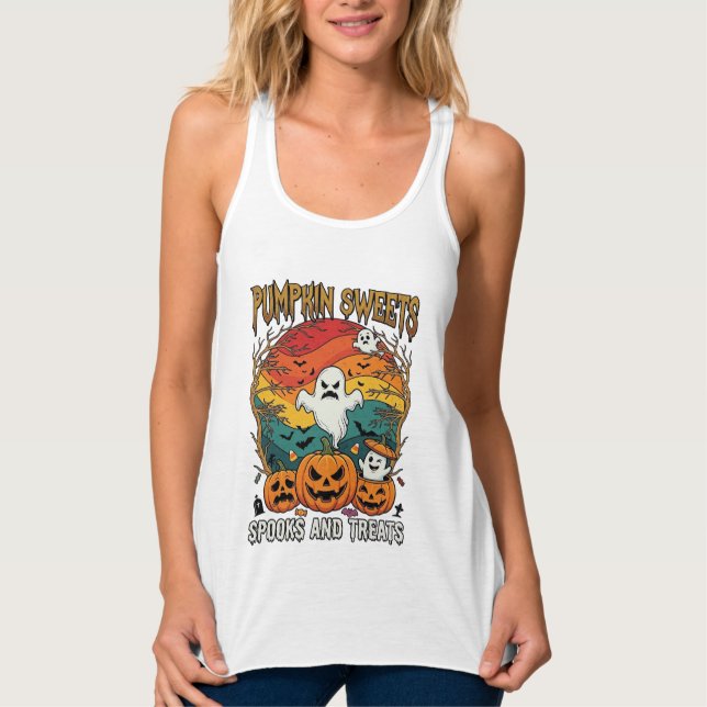 Pumpkin Sweets Spooks Treats Halloween Ghosts Pump Singlet (Front)