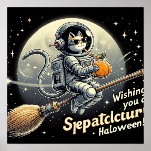 Pumpkin Tea in the Stars: Cheerful Astronaut Cat's Poster