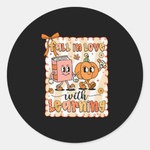 Pumpkin Teacher Preppy Fall In Love With Learning Classic Round Sticker