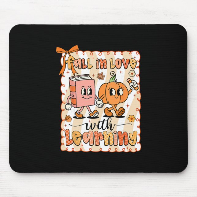 Pumpkin Teacher Preppy Fall In Love With Learning  Mouse Pad (Front)