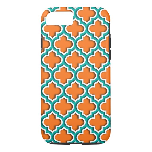Pumpkin, Teal, White Moroccan Quatrefoil #5DS Case-Mate iPhone Case (Back)