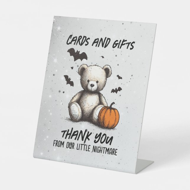 Pumpkin Teddy Baby Shower Pedestal Sign (Front)