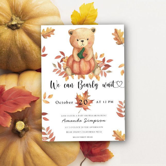 Pumpkin Teddy Bear Fall Baby shower Invitation (Creator Uploaded)