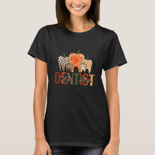 Pumpkin Teeth Leopard Pattern Autumn Vibes Dentist T-Shirt