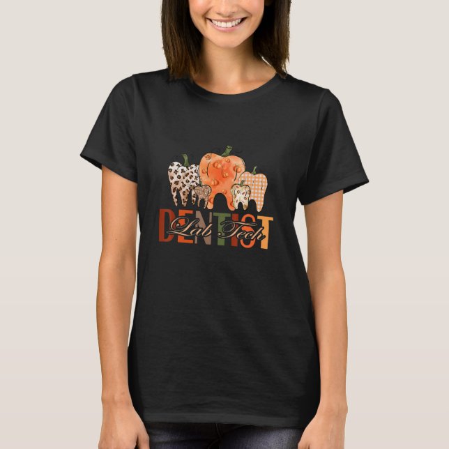 Pumpkin Teeth Leopard Pattern Autumn Vibes Dentist T-Shirt (Front)