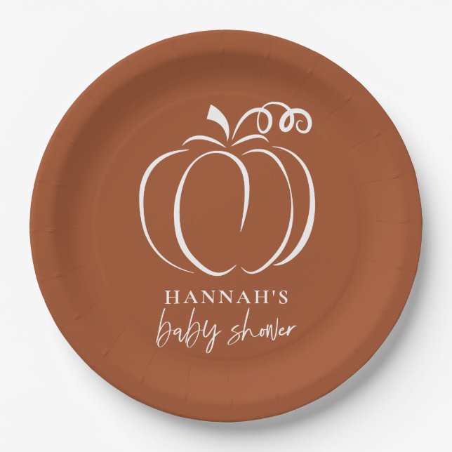 Pumpkin Terracotta Boho Burnt Orange Baby Shower Paper Plate (Front)