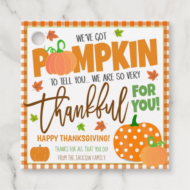 Pumpkin Thank You Gift Tags (Front)