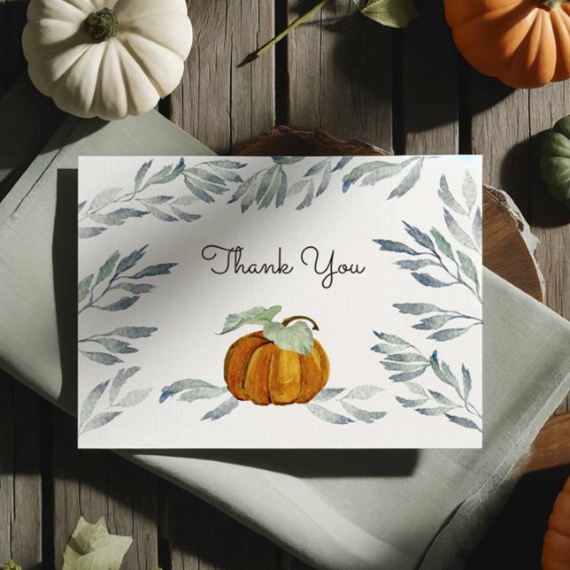 Pumpkin Thank You Notecard (Pumpkin thank you notecards feature a cute watercolor orange pumpkin.)