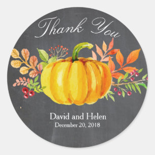 Pumpkin Thank You Round Sticker Chalkboard