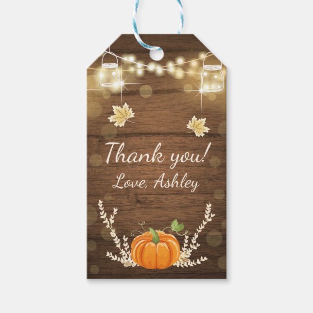 Pumpkin Thank You Tag Rustic Fall Wood Lights (Front)