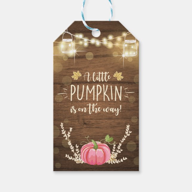 Pumpkin Thank You Tag Rustic Fall Wood Lights (Front)