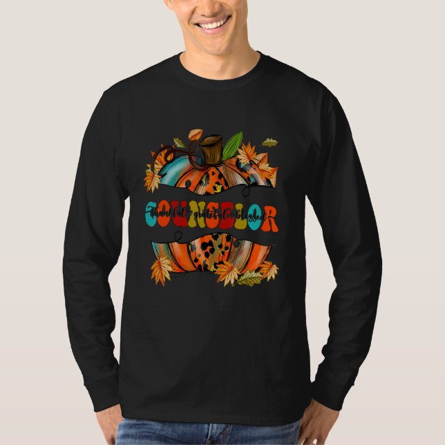 Pumpkin Thankful  Grateful  Blessed Counselor Autu T-Shirt (Front)
