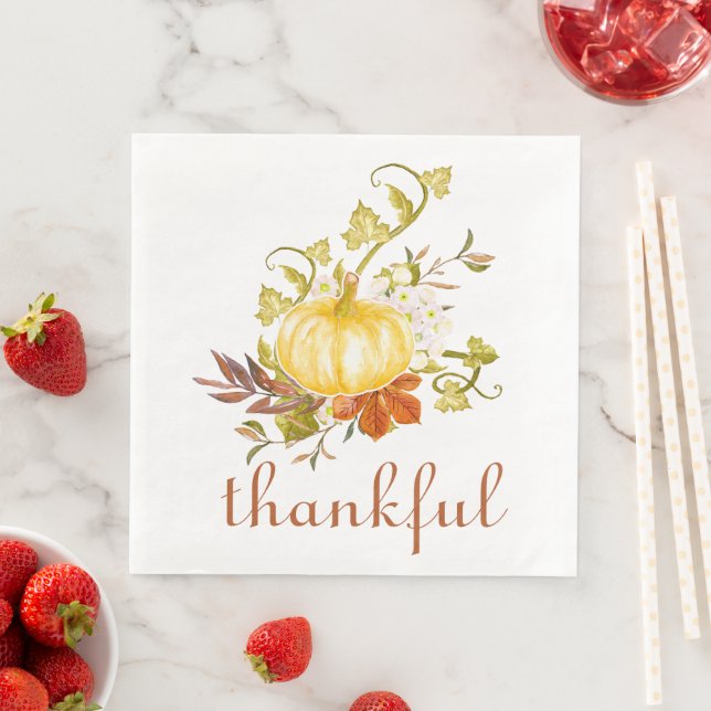Pumpkin Thankful Watercolor Thanksgiving Napkin (Insitu)