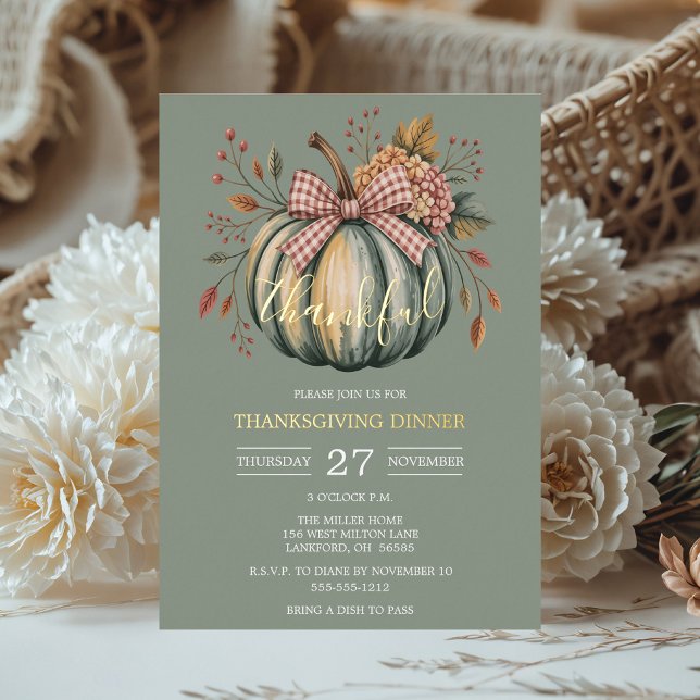 Pumpkin Thanksgiving Dinner (Pumpkin Thanksgiving Dinner Real Gold Foil Invitation)