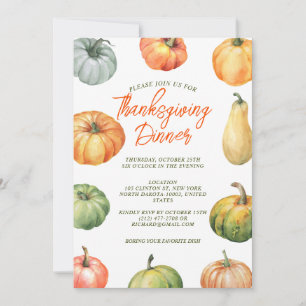 Pumpkin Thanksgiving Fest Dinner Watercolor Invitation