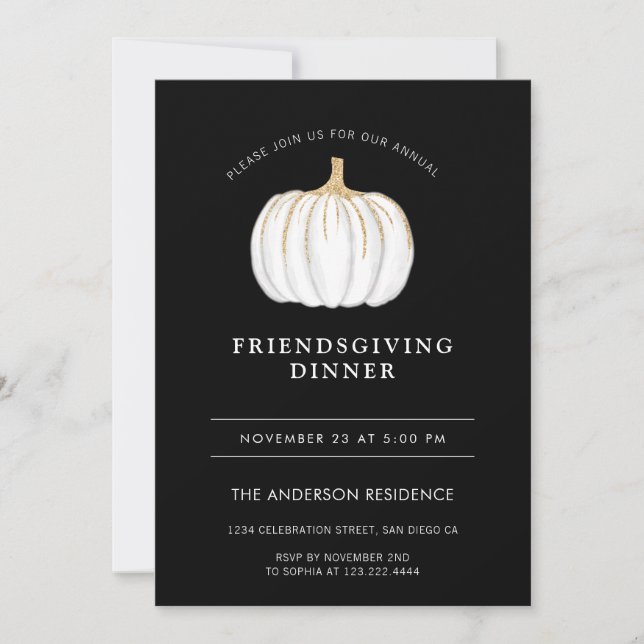 Pumpkin Thanksgiving Friendsgiving Black White  Invitation (Front)