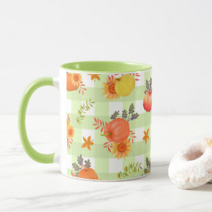 Pumpkin Thanksgiving Gingham Green Mug