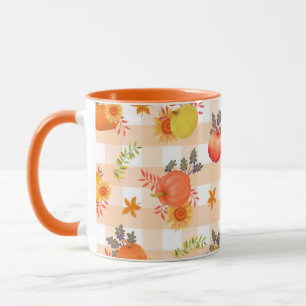 Pumpkin Thanksgiving Gingham Peach Mug