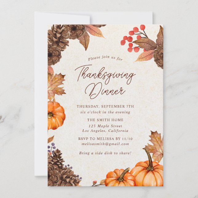 Pumpkin Thanksgiving Invitation (Front)
