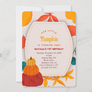Pumpkin theme first birthday Invitation