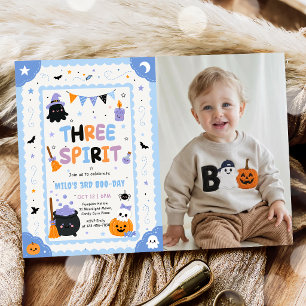 Pumpkin Three or Spirit Halloween Birthday Photo Invitation