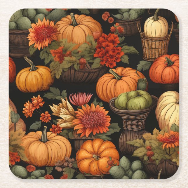 Pumpkin Time, Colours of Autumn, Square Paper Coaster (Front)