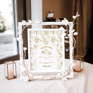 Pumpkin Toile Floral Neutral Baby Shower Custom Poster