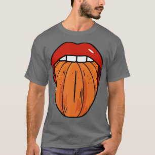 Pumpkin Tongue Lazy Halloween Costume Funny Thanks T-Shirt